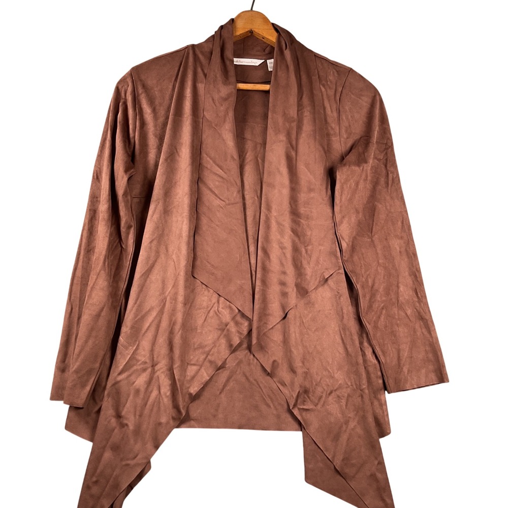 Soft Surroundings Faux Suede Cardigan Womens PXS Brown Waterfall Open 3GB91